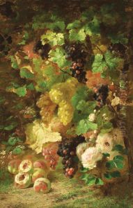 Still Life With Grapes, Peaches And Roses by Frans Backvis