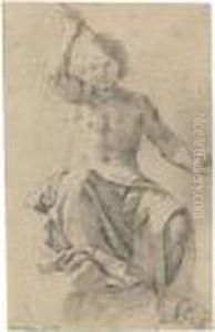Tudy Of A Seated Male Nude Seen From Below by Sisto Badalocchio