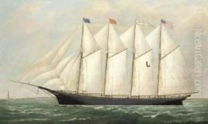 The Four-masted Schooner Sarah W. Lawrence In New Englandwaters by Samuel Finley Morse Badger