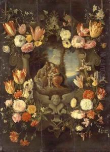 Holy Family Framed with Flowers