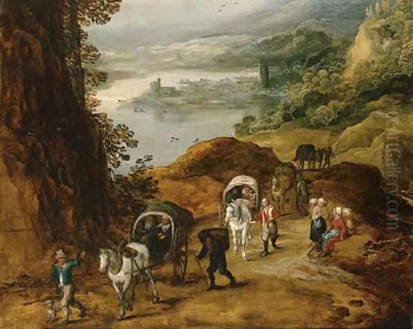 Travelers on a mountain path - view 1