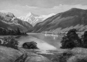 F. "gebirgssee ". Sign. Und
Bez. Karlsruhe. Ol Auf Hartfaser. 33,5 X 47 Cm. Rahmen by Fritz Baer
