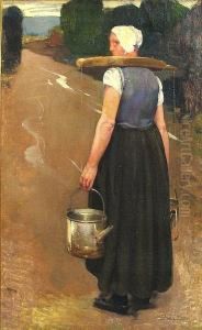 A Breton Woman Carrying Water by Firmin Baes