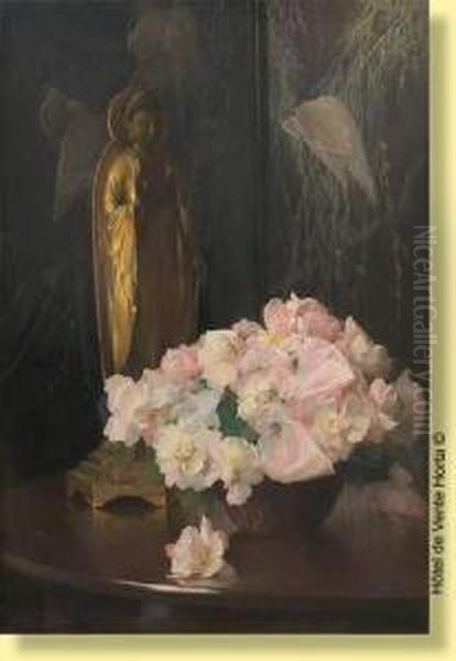Vase Fleuri Sur Fond De Chinoiserie - view 1