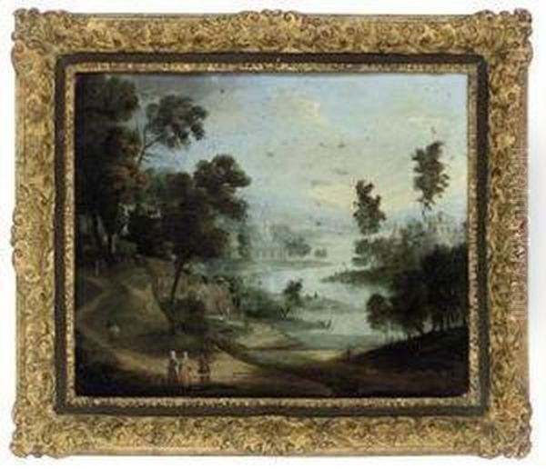 An Extensive River Landscape With Figures On A Track - view 1