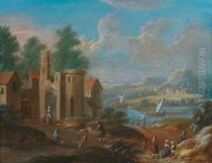 Paesaggio Fluviale Con Varie Figure Accessorie