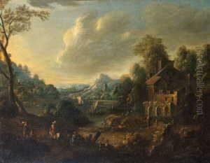 Flusslandschaft Mit Reicher
 Staffage.