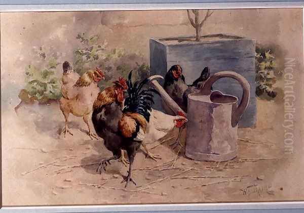 Chickens by a Watering Can - view 1