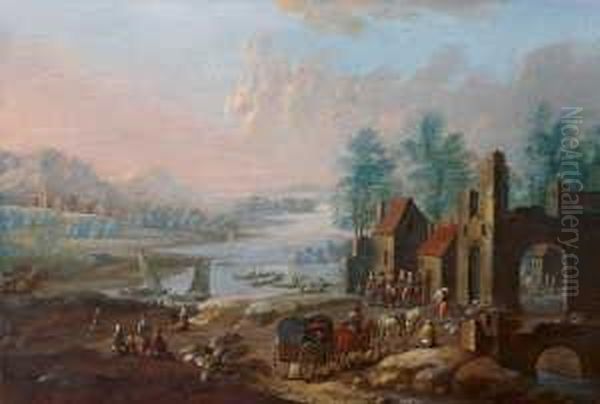 Flusslandschaft Mit Reicher Figurenstaffage. - view 1