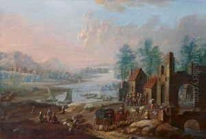 Flusslandschaft Mit Reicher Figurenstaffage.