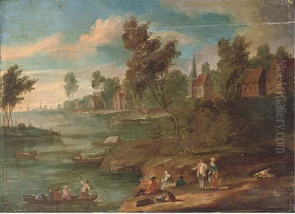 A River Landscape With Figures At Rest On The River Bank - view 1
