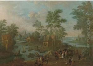 A River Landscape With A Carriage
