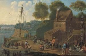 A River Landscape With Merchants