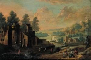 Peasants And Travellers On Roads By Villages In Riverlandscapes by Marc Baets