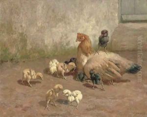 All My Own - A Hen with her Chicks by William Baptiste Baird