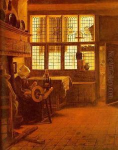 Interior with a Woman at a Spinning Wheel 1661