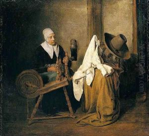 Interior with an Old Woman at a Spinning Wheel 1667