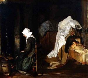 Interior with Woman Cooking 1656 by Esaias Boursse