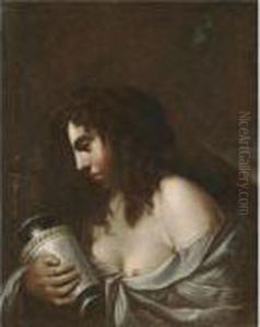 The Penitent Magdalene Holding A Jar Of Ointment Before A Crucifix