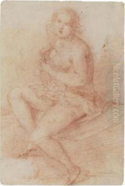 Nude Seated Woman Playing A Lute - view 1