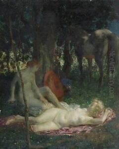 Lagernde Amazonen. by Theodor Baierl
