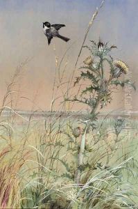 Chickadee and Thistle by Fidelia Bridges