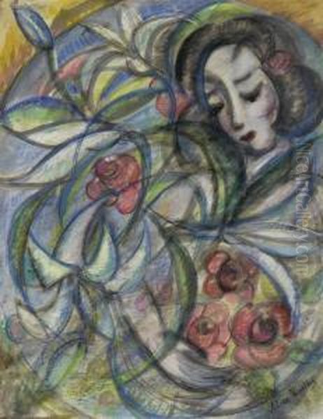 Woman With Flowers - view 1
