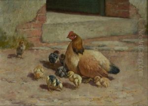 Pouleet Poussin Dans La Basse Cour by William Baptiste Baird