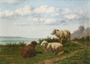 Widder Und Schafe In Romantischer Landschaft by William Baptiste Baird
