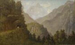 American Oil On Board Alpine Landscape Signed 32 X 51in by William Baptiste Baird