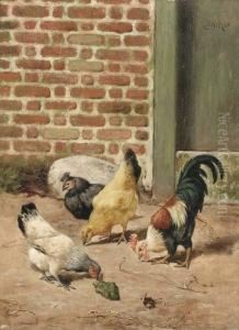 Chickens In A Farmyard by William Baptiste Baird