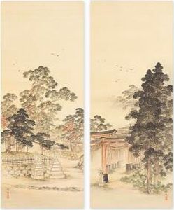 Inari Shrine In Early Spring, Kitano Shrine In Late Fall by Kono Bairei