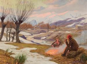Paisaje Con Pastores by Dionis Verdaguer Baixeras