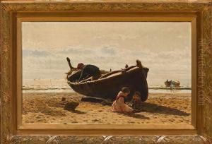 Ninos En La Playa by Dionis Verdaguer Baixeras
