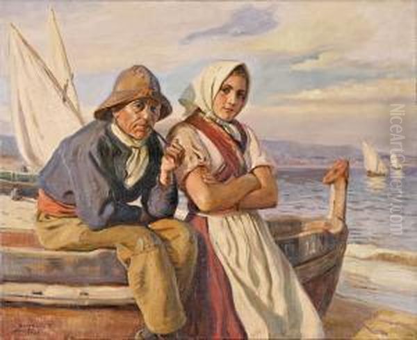 Pescador Y Joven En La Playa - view 1