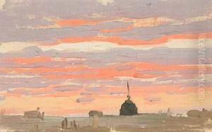 Atardecer.
 Oleo Sobre Lienzo Adherido A Ta