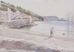 Pescador En La Playa by Dionis Verdaguer Baixeras