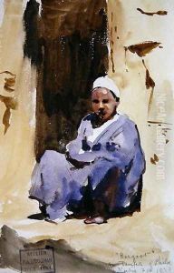 A Seated Boy in a Temple at Philae, 1874 by F. A. Bridgeman