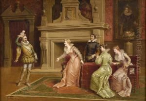 Schlosinterieur Mit Vornehmer Gesellschaft.