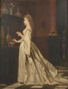 Lady In White With Porcelain Dishes