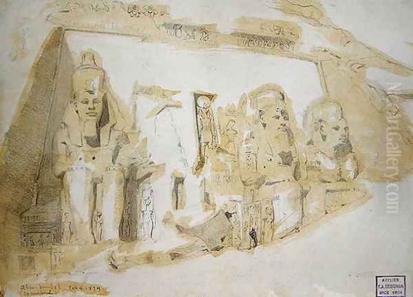 Four colossal Statues of Ramesses II (1279-1213 BC) at the Great Temple of Abu Simbel, 1874 - view 1