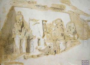 Four colossal Statues of Ramesses II (1279-1213 BC) at the Great Temple of Abu Simbel, 1874 by F. A. Bridgeman