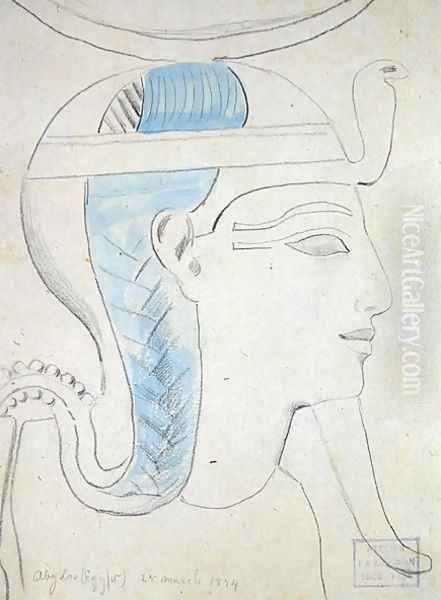 Study of a Relief of the Head of the God Khonsu in the Temple of Seti I, Abydos, 1874 - view 1
