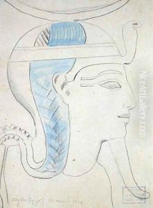 Study of a Relief of the Head of the God Khonsu in the Temple of Seti I, Abydos, 1874 by F. A. Bridgeman