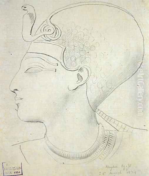 Study of a Relief of the Head of Seti I (1394-1279 BC) in the Temple of Seti I, Abydos, 1874 - view 1