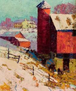 The Red Barn In Winter by George Herbert Baker