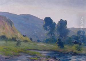 Summer Landscape With Creekside Cottage by George Herbert Baker