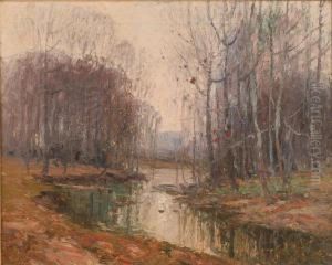 Winter Landscape With Winding Stream by George Herbert Baker