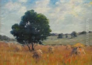 Indiana Landscape With Haystacks In Field
