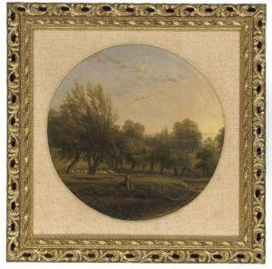 Fishing At Sunset, Offchurch Warwickshire, Tondo